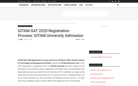 GITAM GAT 2020 Registration Process: GITAM University ...