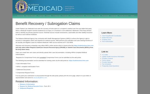 Benefit Recovery / Subrogation Claims - Alabama Medicaid