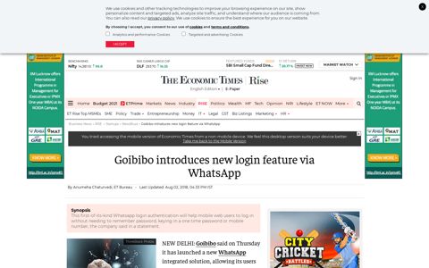 goibibo: Goibibo introduces new login feature via WhatsApp ...