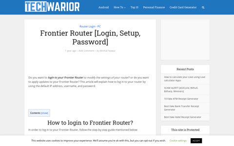 Frontier Router [Login, Setup, Password] - Techwarior