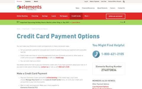 Credit Card Payment Options | Elements Financial