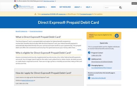 Direct Express® Prepaid Debit Card | Benefits.gov