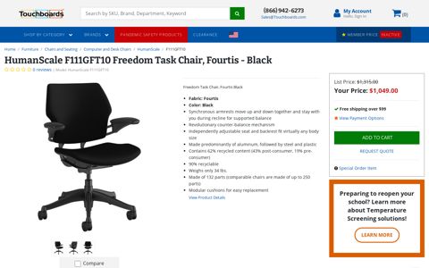 HumanScale F111GFT10 Freedom Task Chair, Fourtis - Black ...