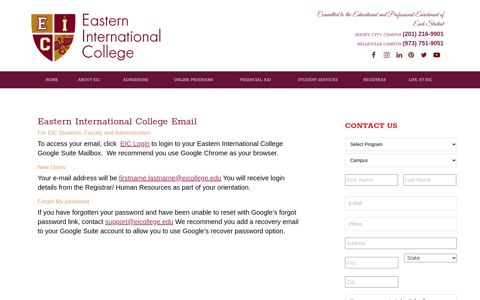 EIC Login | Eastern International College