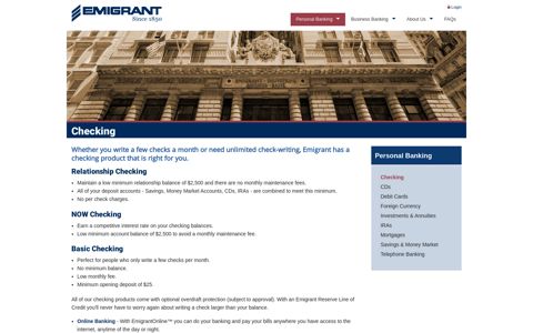 Checking - Emigrant - Emigrant Bank