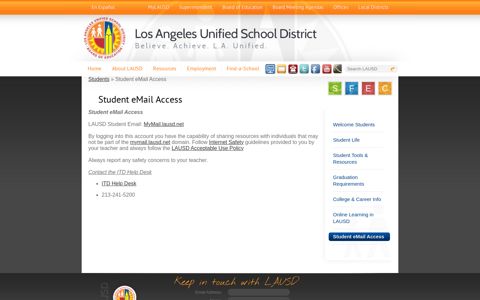 Student eMail Access – Students – Los Angeles Unified ...