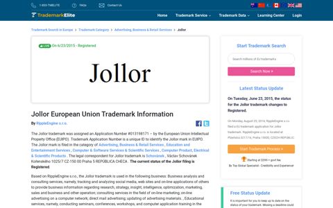 Jollor Trademark of RippleEngine s.r.o.. Application Number ...