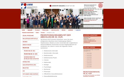 Promotion Dr. sc. hum.: UMM Universitätsmedizin Mannheim
