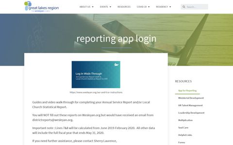 App for Reporting - Great Lakes Region of the Wesleyan Church