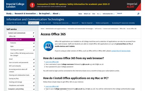 Access Office 365 - Imperial College London