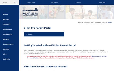 e-IEP Pro Parent Portal / Home