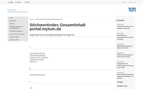 Stichwortindex Gesamtinhalt portal.mytum.de - TUM