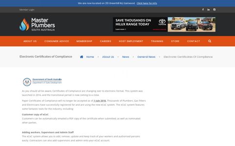 Electronic Certificates of Compliance - Master Plumbers SA