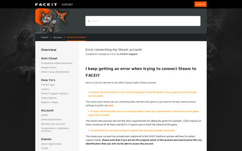 Error connecting my Steam account – FACEIT