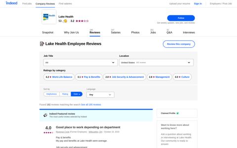 Working at Lake Health: 181 Employee Reviews | Indeed.com