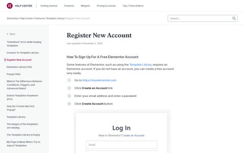 Register New Account | Elementor
