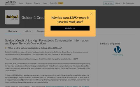Highest paying jobs at Golden 1 Credit Union - Ladders