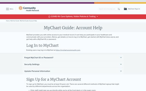 MyChart Guide: Account Help | Community Health Network