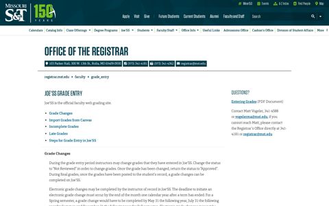 Joe'SS Grade Entry – Office of the Registrar | Missouri S&T