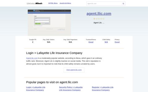 Agent.llic.com website. Login > Lafayette Life Insurance ...