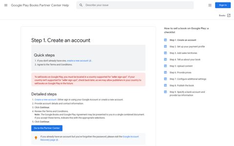 Step 1. Create an account - Google Play Books Partner Center ...
