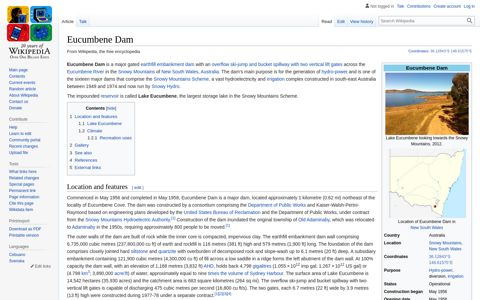 Eucumbene Dam - Wikipedia