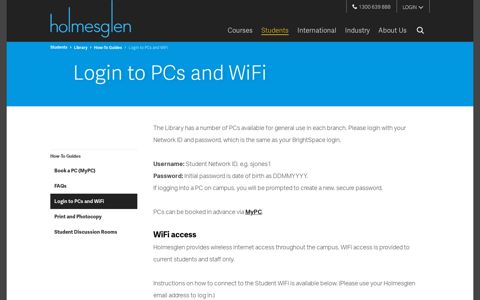 Login to PCs and WiFi | Melbourne TAFE ... - Holmesglen