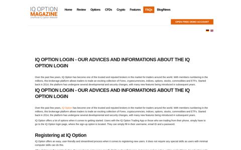 IQ Option Login >> Login here! Plus Advices and Infos