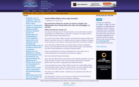 Joomla Offline-Modus ohne Login beenden! - Ahadesign