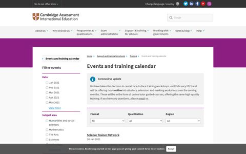 Events and training calendar - Cambridge International