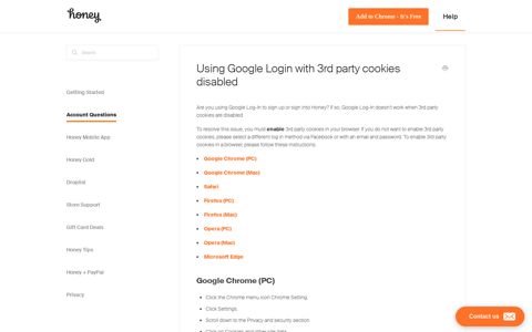 Using Google Login with 3rd party cookies disabled - Honey