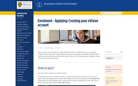 Creating your eVision account, Enrolment, University of Otago ...
