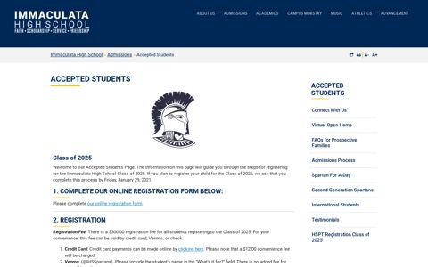 Accepted Students - Immaculata High School