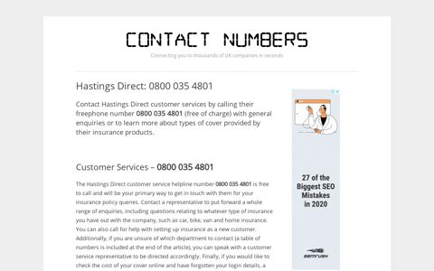 Hastings Direct: 0800 035 4801 – Contact Numbers
