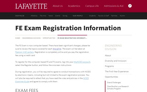 FE Exam Registration Information · Engineering · Lafayette ...