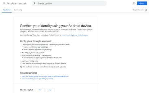 Confirm your identity using your Android device - Google ...