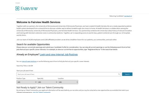 Careers Center | Welcome - Fairview Health Services