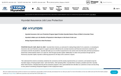 Hyundai Assurance Job Loss Protection | Tony Hyundai Waipio