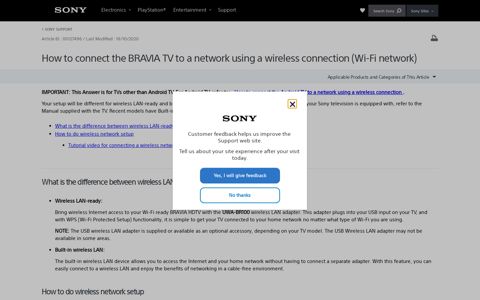 How to connect the BRAVIA TV to a network using a wireless ...