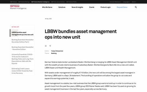 LBBW bundles asset management ops into new unit | S&P ...