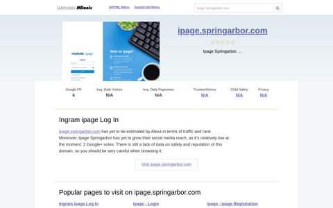Ipage.springarbor.com website. Ingram ipage Log In.