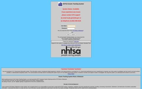 Grants Tracking System Login - NHTSA Grant Tracking System