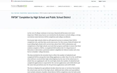 FAFSA® Completion by High School and Public School District