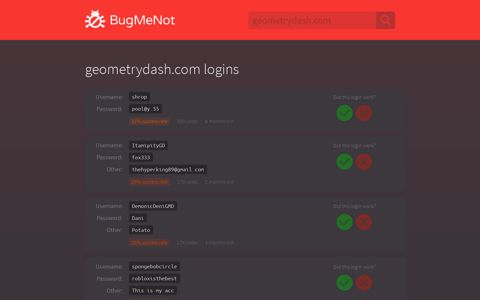geometrydash.com logins - BugMeNot
