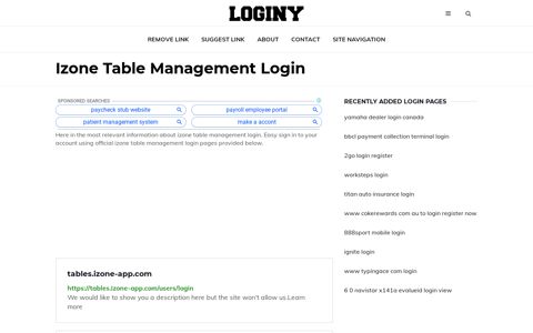 Izone Table Management Login ✔️ One Click Login