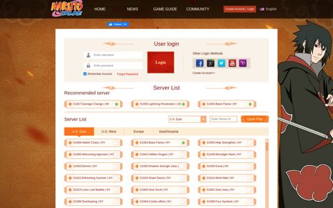 Game Server Login and Signup, Naruto Online Server Summary