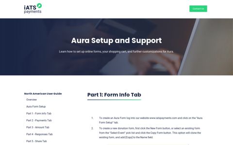 Aura User Guide - Form Info Tab - iATS Payments