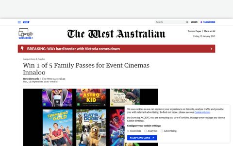 Win 1 of 5 Family Passes for Event Cinemas Innaloo | The ...