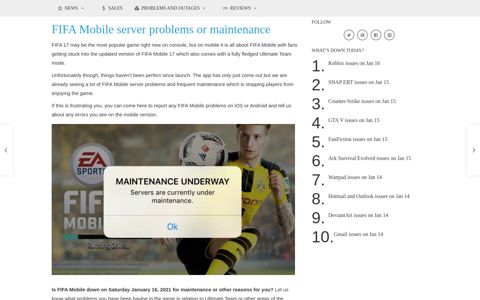 FIFA Mobile server problems or maintenance, Dec 2020