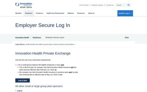 Employer Secure Log In | Innovation Health